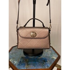Mia Collection Quilted Metallic Taupe Top Handle Crossbody Bag